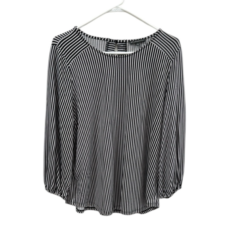 Adrianna Papell Black and White Striped 3/4 Sleeve Top Size Large EUC